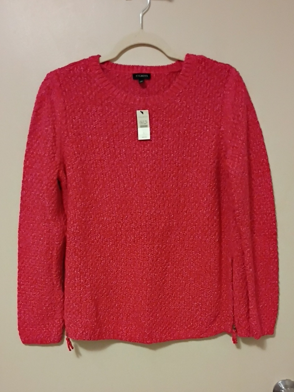 Talbots Red Cable Knit Crewneck Sweater Large